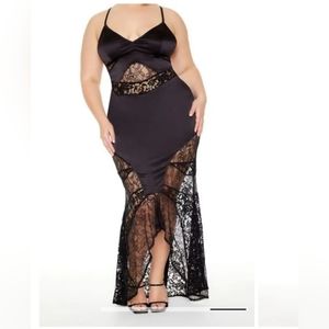 Plus Size Satin & Lace Maxi Dress